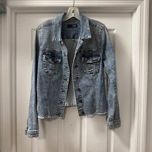 Kut from the Kloth Kara frayed hem denim jacket size XL
